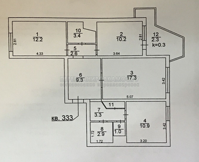 План 3-х комнатной квартиры серии ПД4 с размерами