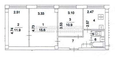 План  3-х комнатной квартиры серии 1МГ-601 с размерами: