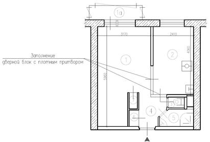 План после перепланировки с перегородками, отделяющими газифицированную кухню от жилой комнаты