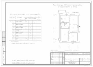 Перепланировка 3-х комнатной квартиры в кирпичном доме, план после и экспликация