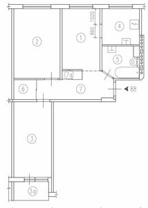 План квартиры серии II-49 после перепланировки и переустройства