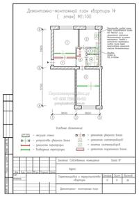 Перепланировка 2хкомнатной квартиры в кирпичном доме II-14, демонтажный план