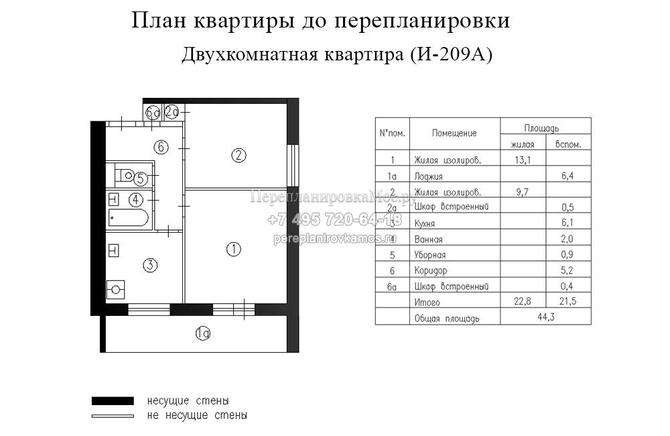 План до перепланировки двухкомнатной квартиры в доме серии И209А
