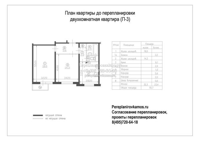План до перепланировки двухкомнатной квартиры в доме серии П-3