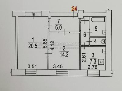 План БТИ 2-комнатной квартиры серии 1-410 с размерами