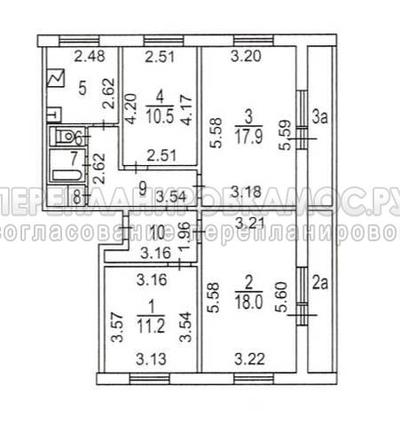 План 4-комнатной квартиры серии 1605АМ с размерами