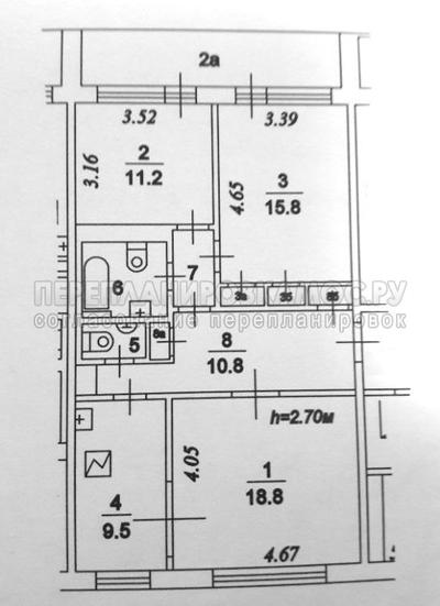 План 3-комнатной квартиры серии ЭЖРЧС с размерами
