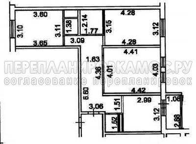 План трехкомнатной квартиры серии ГМС-1 с размерами