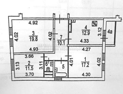 План 3-комнатной квартиры серии ГМС-2001 с размерами: