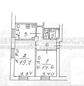 План 2 комнатной квартиры серии МГ-1 с размерами
