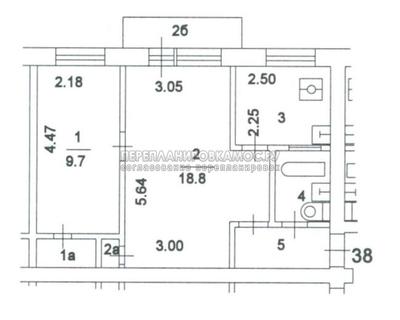 План БТИ 2-комнатной квартиры серии 1-511 с размерами