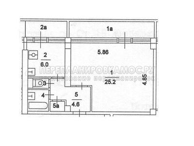 План 1-комнатной квартиры серии 1МГ601 с размерам