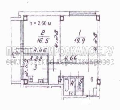 План 2-комнатной квартиры серии 1МГ601-441 с размерами