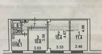 План 3-комнатной квартиры серии 1МГ-601Д с размерами