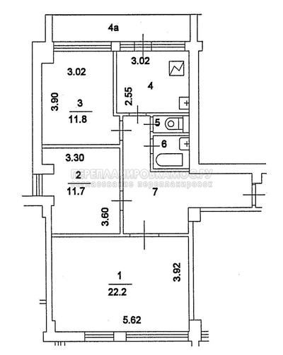 План трехкомнатной квартиры серии 1МГ601-Ж 