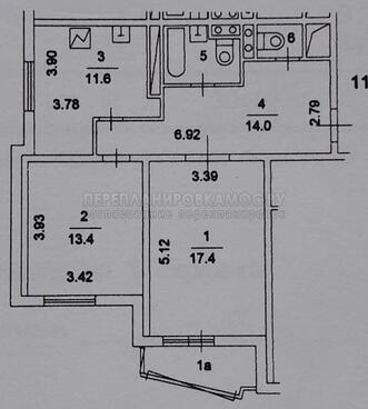 План БТИ двухкомнатной квартиры серии И155