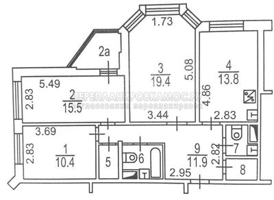План 3-комнатной квартиры серии И-1723 с размерами