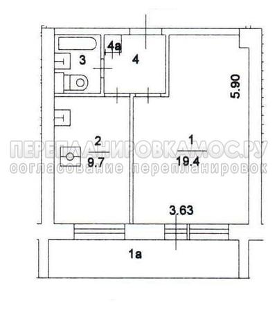 План 1-комнатной квартиры серии И-209А с размерами