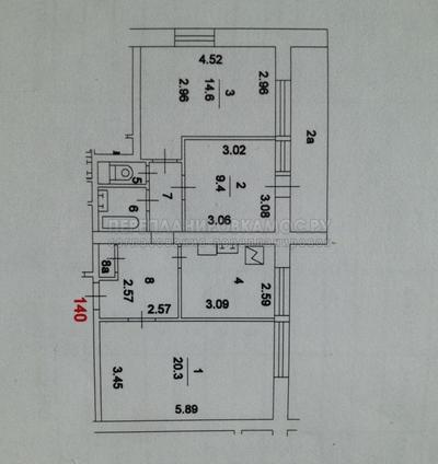 План 3-комнатной квартиры серии И491а с размерами