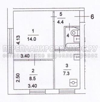 План БТИ двухкомнатной квартиры серии II-18
