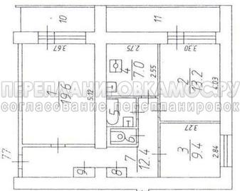 План 2-комнатной квартиры серии II-66 с размерами