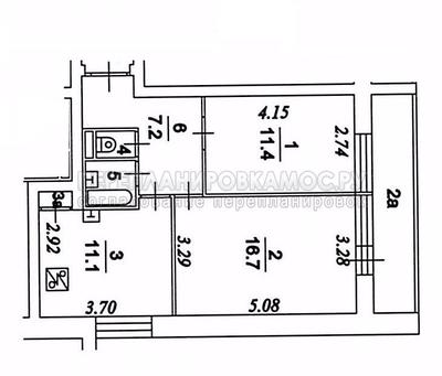 План двухкомнатной квартиры в серии П-68 с размерами
