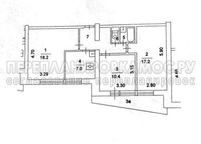 План 3-комнатной квартиры серии II-68-04 с размерами