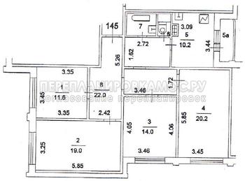 План БТИ четырехкомнатной квартиры в серии КОПЭ с размерами