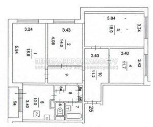 План БТИ 4-комнатной квартиры в серии КОПЭ с размерами
