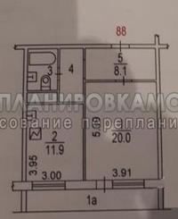 План БТИ однокомнатной квартиры серии КОПЭ-87