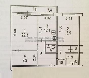 План БТИ двухкомнатной квартиры серии КОПЭ-87