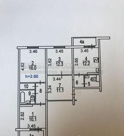 План 3-комнатной квартиры серии МЭС-84 с размерами