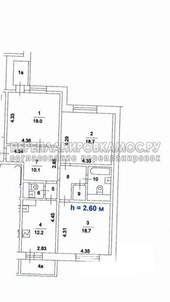 План 3-комнатной квартиры в доме серии П-111М с размерами