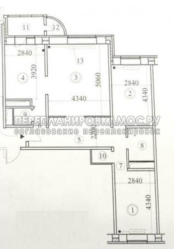 План 3-х комнатной квартиры в доме серии П-111М с размерами