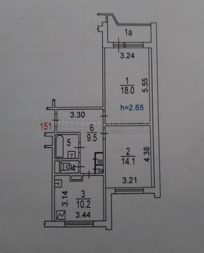 План 2-комнатной квартиры серии П-44 с размерами