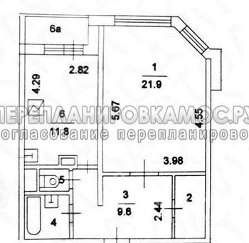 План 1 комнатной квартиры в доме серии П-55М с размерами