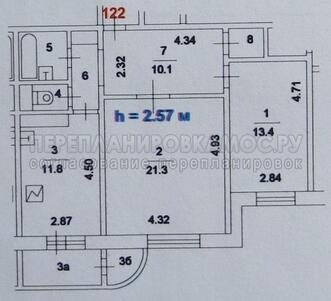 План БТИ двухкомнатной квартиры серии дома С222