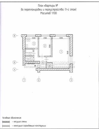 Перепланировка двухкомнатной квартиры в I-511: начальный план