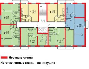 План этажа серии II-18 с указанием несущих стен