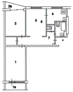 Вариант перепланировки трехкомнатной квартиры дома серии II57
