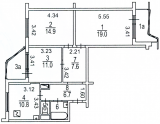 Поэтажный план до перепланировки - трехкомнатная квартира дома серии П44Т