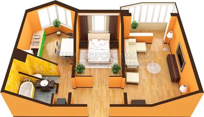 3D планировка 2-комнатной квартиры в П-44Т