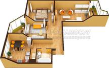 3D планировка 3-комнатной квартиры в П-44Т