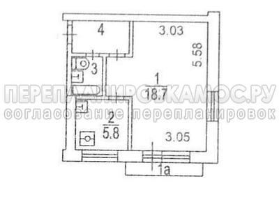 План 1-комнатной квартиры серии 1-510 с размерами
