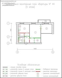 Перепланировка двухкомнатной квартиры с расширением кухни, демонтажно-монтажный план