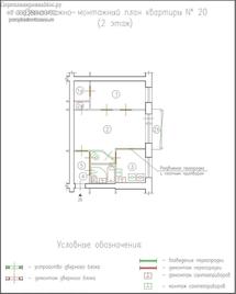 Перепланировка двухкомнатной квартиры в кирпичном доме серии II-29, план до, демонтаж-монтаж