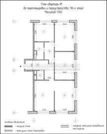 Перепланировка 4-х комнатной квартиры: начальная планировка 