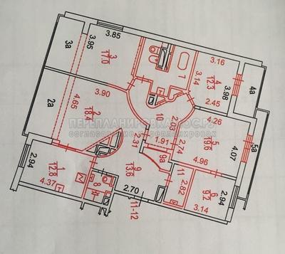 Пример плана БТИ 5-комнатной квартиры в ЖК Серебряный берег в красных линиях
