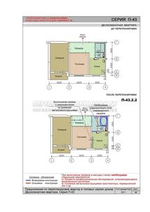 Вариант перепланировки двухкомнатной квартиры в П43
