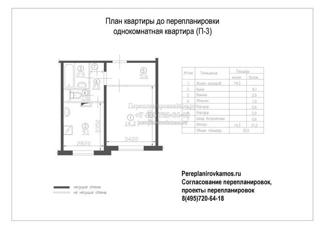 План до перепланировки однокомнатной квартиры в доме серии П-3